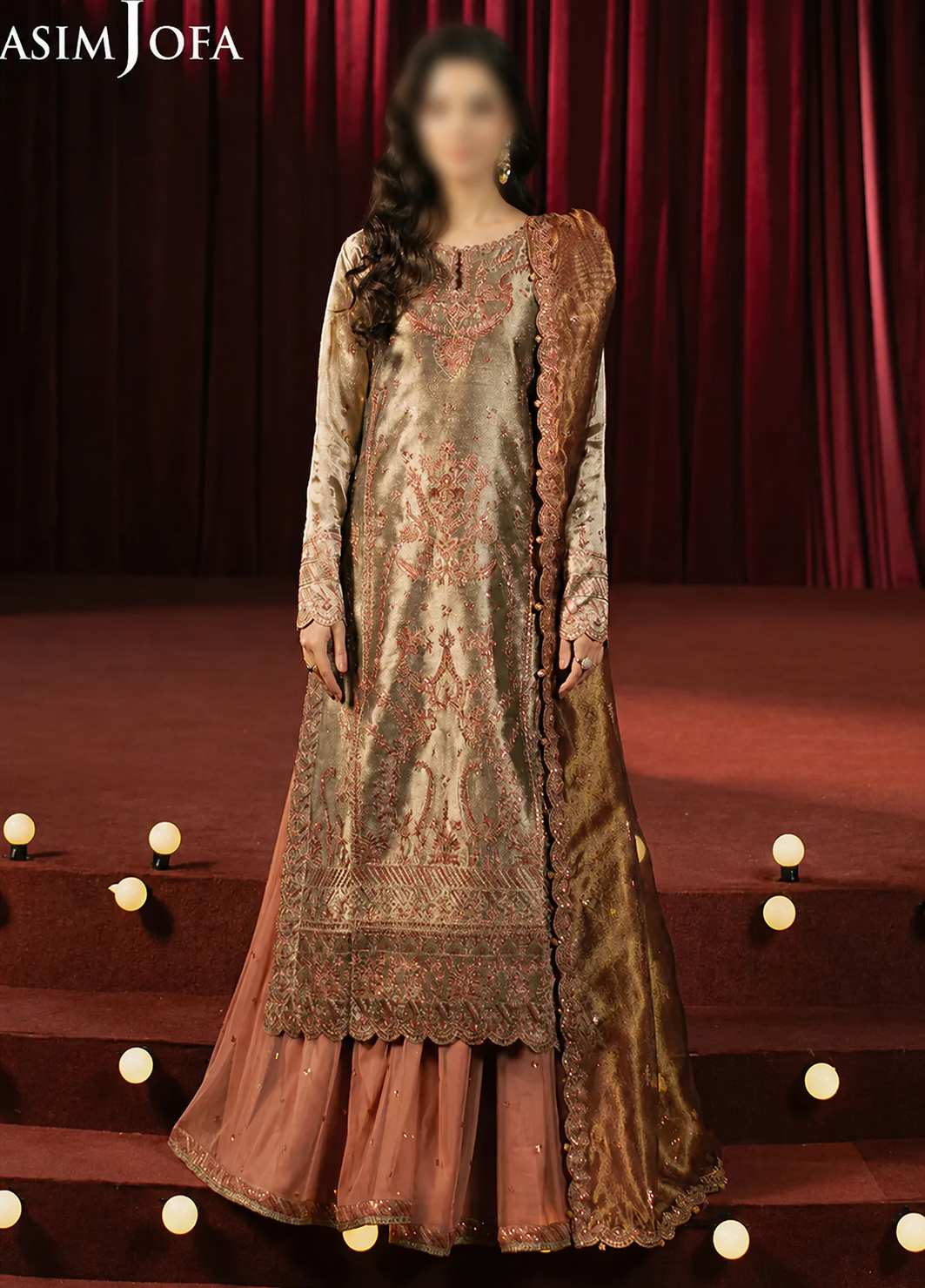 Asim Jofa Embroidered Zari Tissue Suits Unstitched 3 Piece AJ25PF AJPF-16 - Festive Collection