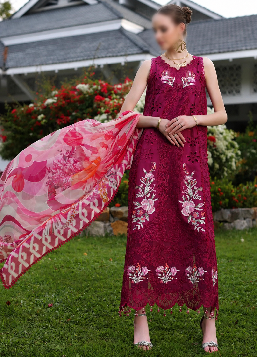 Noor By Saadia Asad Embroidered Lawn Suit Unstitched 3 Piece NSA24C D-10A - Luxury Summer Collection