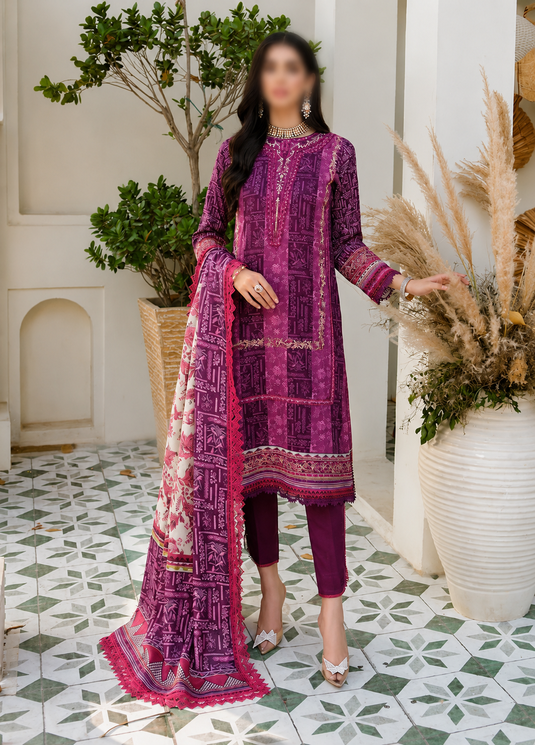 Noor By Saadia Asad Embroidered Linen Suits Unstitched 3 Piece NSA22W D2-A - Winter Collection
