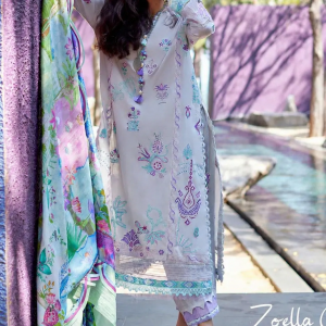 Suay by Farah Talib Embroidered Lawn Suits Unstitched 3 Piece FTA24LU FTA 08 Zoella Grey - Luxury Collection