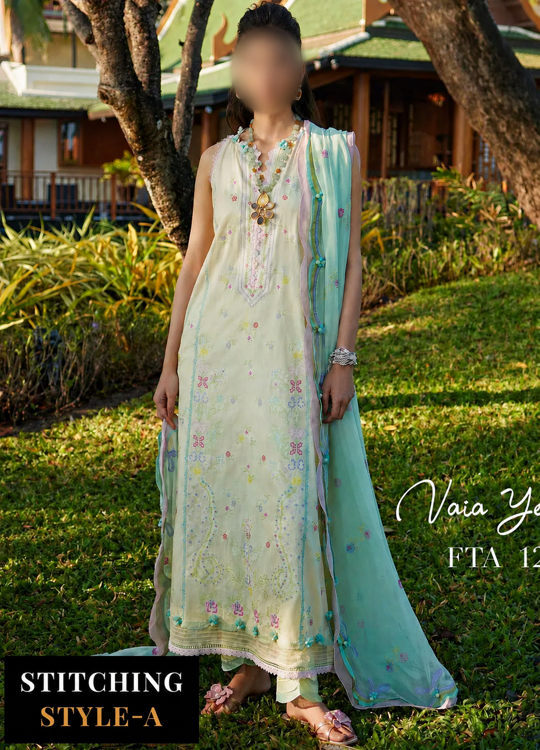 Suay by Farah Talib Embroidered Lawn Suits Unstitched 3 Piece FTA24LU FTA 12 Vaia Yellow - Luxury Collection